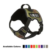 DogLine - Blind Dog No-Pull Dog Harness With Reflective Removable Patches Soft Comfortable Vest with Quick Release Dual Buckles Hardware and Handle Quest(Green Camo: Girth 36" - 45")