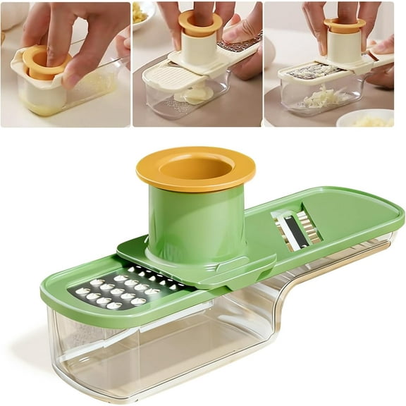 3-in-1 Mini Garlic Slicer and Vegetable Shredder, Multi-Functional Kitchen Tool with Container for Slicing, Grinding, and Shredding, Suitable for Home and Restaurant Use