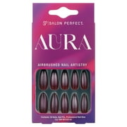 Salon Perfect Press On Nails 196 Aura Fake Nail Kit, Deep Purple Magnetic, File & Nail Glue Included, 30 Nails