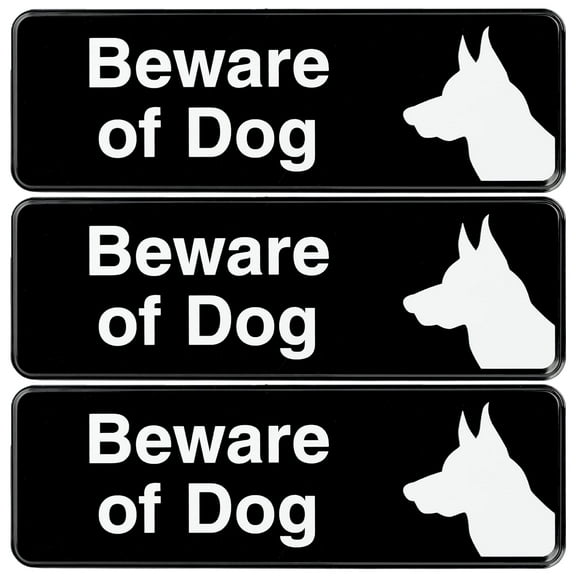 Excello Global Products Beware of Dog Sign: Easy to Mount Informative Plastic Sign with Symbols 9x3, Pack of 3 (Black) - EGP-HD-0264