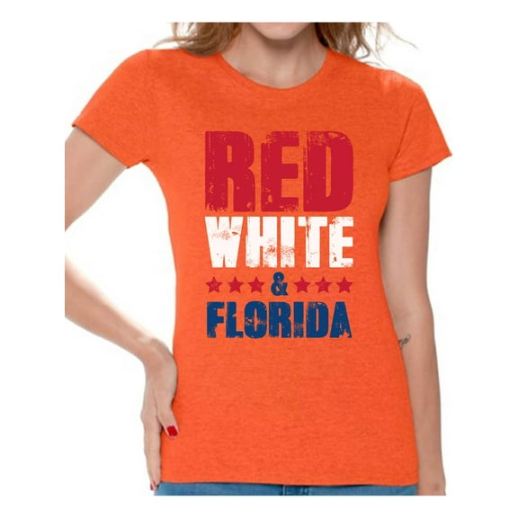 Awkward Styles Red White & Florida Shirt for Women American Women USA Flag Shirts Florida Tshirt 4th of July Shirts for Women Patriots Tshirt Gifts from Florida USA Shirts for Women USA Women's Shirt