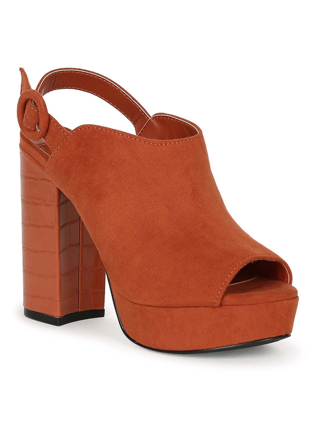 Womens Platform Heeled Sandals Ankle Slingback Strap Faux Wood Chunky Block Heel Peep Toe Clogs Shoes