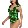 thumbnail image 3 of Yiaed Green Lightning Print Women's Ruffled One Piece Swimsuit V Neck Swimwear Slimming Monokini for Woman-XX-Large, 3 of 8