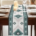 thumbnail image 3 of Green Beige Boho 108 Inch Table Runner, Vintage Ethnic Tribal Southwestern Farmhouse Dresser Scarf Cotton & Linen Tablerunner for Dining/Kitchen Island/Holiday Party Décor 13" x 108", 3 of 9
