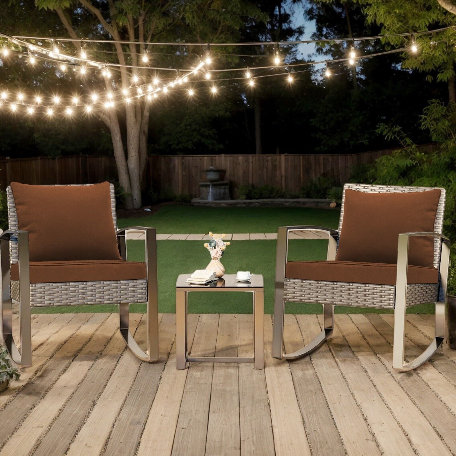 JIAN YA NA Outdoor Seat & Back Cushion Set,  Waterproof Patio Furniture Cushion Pads, 22x22in, Brown