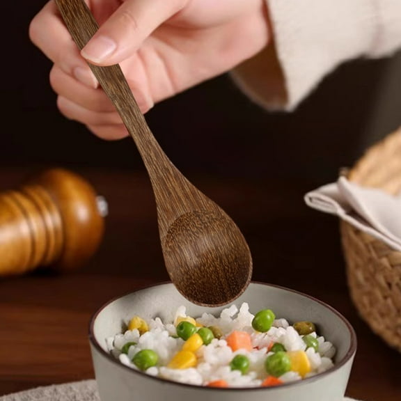 Japanese Wooden Spoon-Long Handle Small Wooden Soup Spoon for Cooking,Stirring & Serving,Exquisite Household Kitchen Utensil