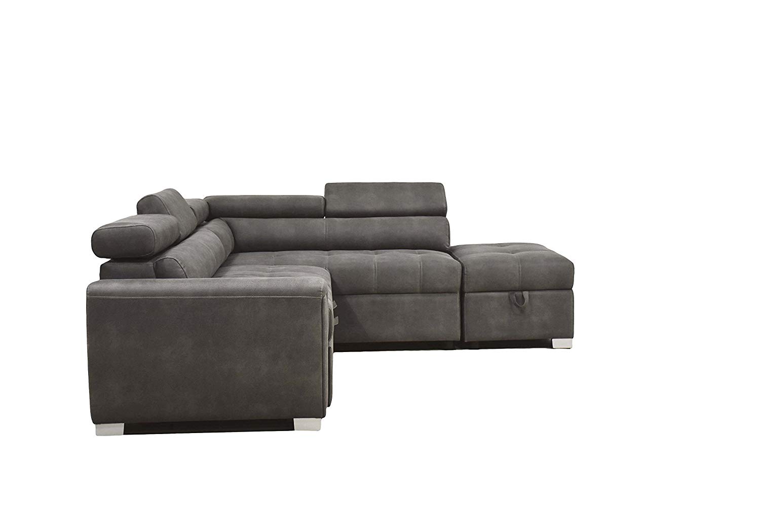 ACME Thelma Sectional Sleeper Sofa and Ottoman in Gray Polished Microfiber - image 3 of 5