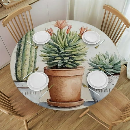 

PALNKART Potted Plants Cactus Round Tablecloth Stain-Resistant Washable 38 -42