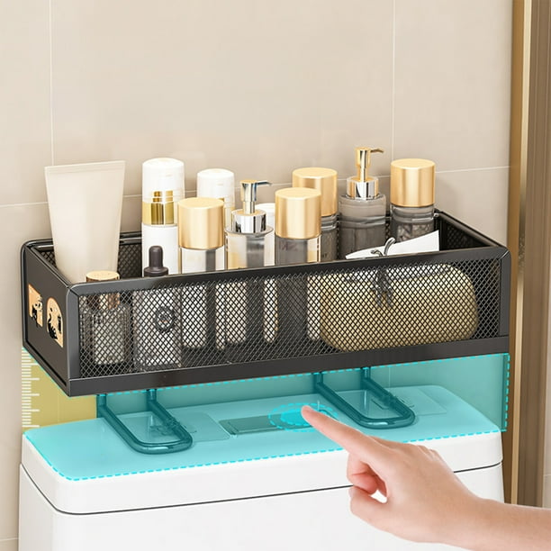 Estante de malla para inodoro de pared | Organizador sobre el tanque con drenaje | Estante de baño metálico negro o beige para champú y toallas