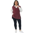 thumbnail image 3 of DARING DIVA Women's Plus V Neck Knit Split Hem Sweater Vest 1X Burgundy, 3 of 6