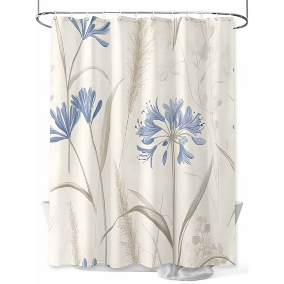 Fsddascl Blue Floral Botanical Shower Curtain Set - 48" x 72" Washable Bathtub Curtain with 12 Hooks, Rustic Beige Flowers Waterproof Fabric Stall Shower Curtains for Bathroom/Bathtub Décor