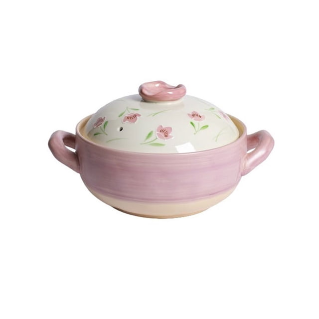 Joli Pot en Argile Peint à la Main Résistant aux Hautes Températures Pot à Ragoût en Céramique pour Soupe, 2L/3L
