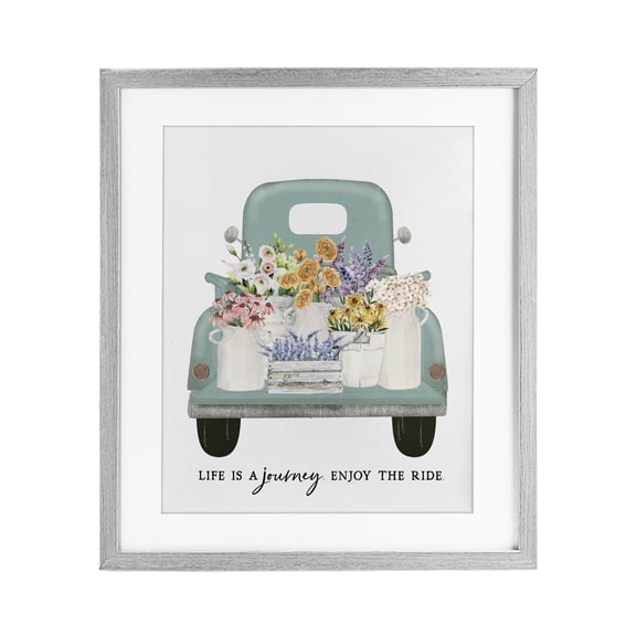 Enjoy The Ride Truck Gray Framed Print Under Glass, design by Lettered and Lined