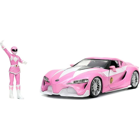 Jada Toys Mighty Morphin Power Rangers 1:24 Toyota FT-1 Concept Die-cast Car w/ 2.75" Pink Ranger Figure, Toys for Kids and Adults