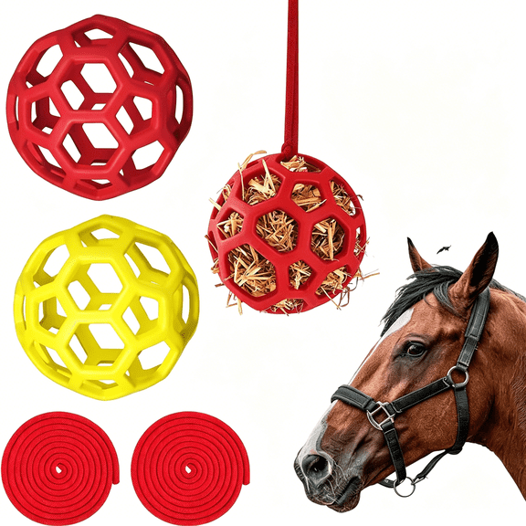 ZULAR Goat Feeder Hanging Feeding Toy,Horse Treat Hay Feeder Toy,Durable Tpr Feeding for Horse Goat Sheep Relieve Stress,Stretch-Resistant Design(2Pcs,Red Yellow)