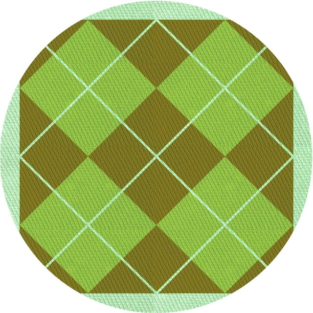 Ahgly Company Machine Washable Indoor Round Transitional Dark Yellow Green Area Rugs, 5' Round