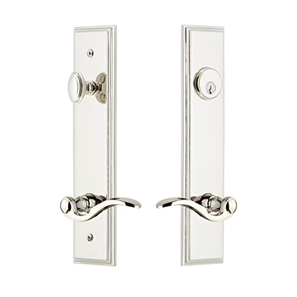 Grandeur Hardware 841295 Carre' Tall Plate Complete Entry Set with Bellagio Lever, Backset Size - 2.75", Polished Nickel