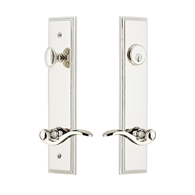 Grandeur Hardware 841295 Carre' Tall Plate Complete Entry Set with Bellagio Lever, Backset Size - 2.75", Polished Nickel