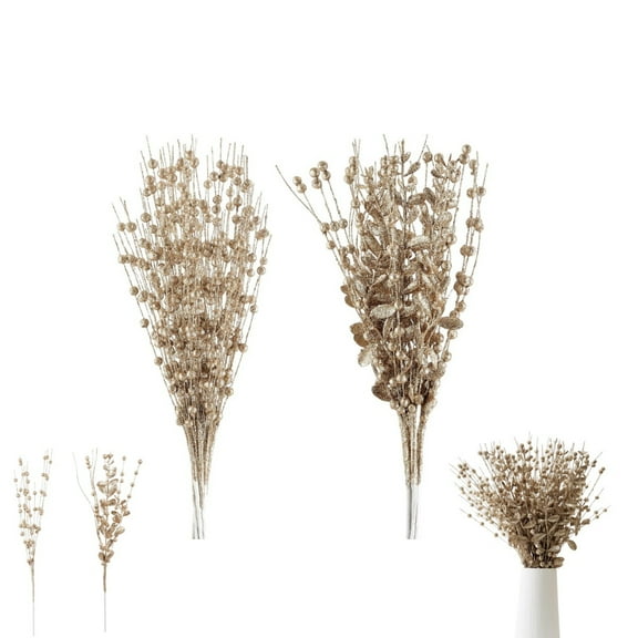 Christmas Tree Picks Ornaments,17In Champagne Glitter Berry Decorations,QZS Reusable Holiday Ornaments for Wreath,Crafts,Gifts,Holiday,2 Styles