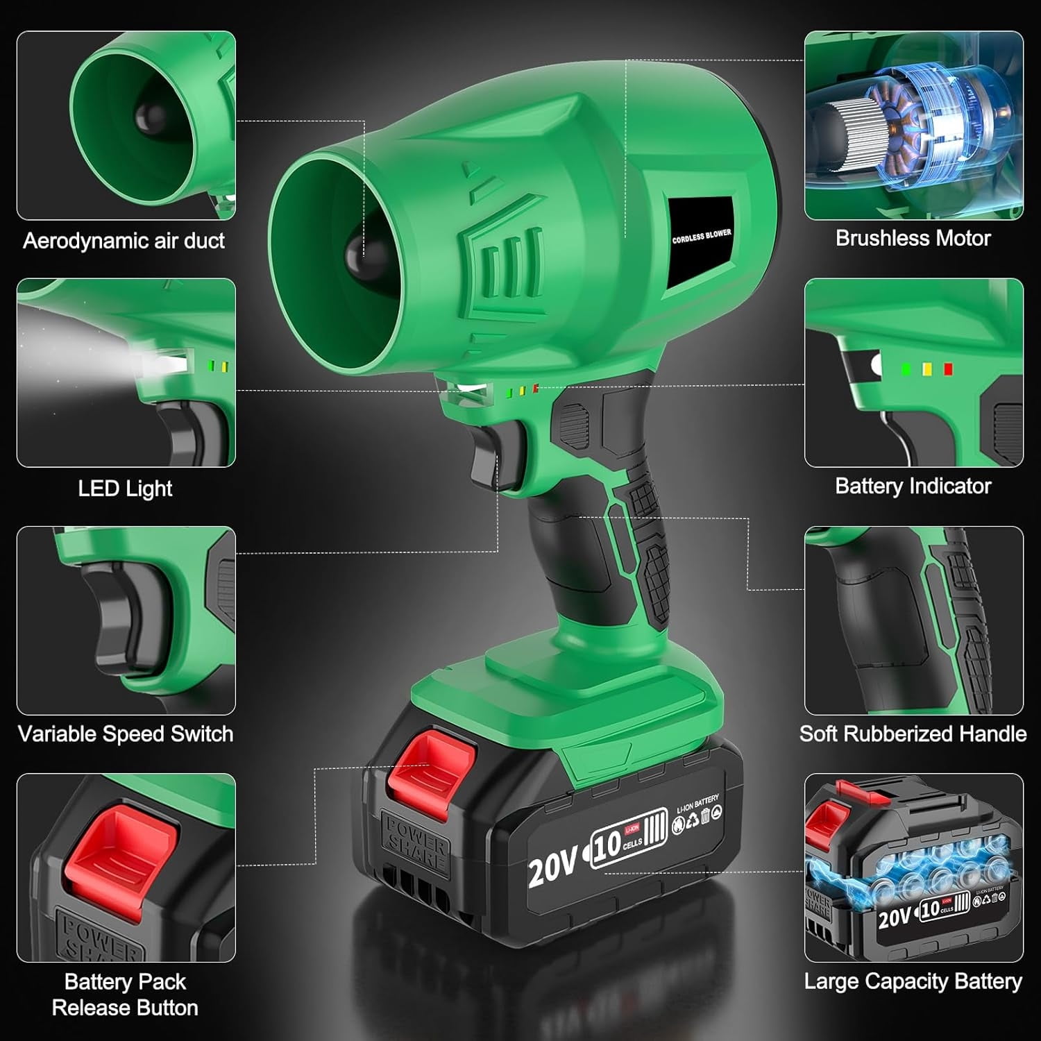 4.0Ah Cordless Leaf Blower, 20000RPM with 2 Batteries, Lightweight Electric Blower for Lawn, Patio, Snow, Car Dryer