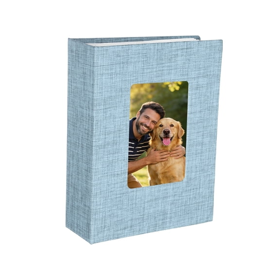 Uxcell Small Photo Album, 6.5x4.9" Linen Picture Book with Front Window, Each 50-Page Album Holds 4x6" 100 Photos for Wedding Anniversaries, Family Travel Memories, Light Blue