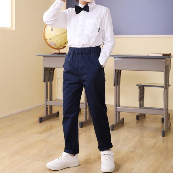 School Uniforms for Boys Pull On Chino Pants with Pockets Straight Pants Navy Blue School Pants for Boys Back To School Clothes Teen Boys Clothes 17-18 Years