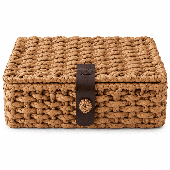 Decorative Box with Lid, Natural Water Hyacinth Wicker Storage Basket for Shelf, Coffee Table, Console Table, Home Decor