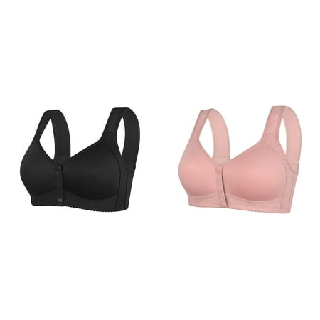 Rinsvye 2 Pcs Womens No Steel Ring Backless Bra Front Close Bra T Medium Support Sports Bras for Women Back Plus Size Seamless Workout Bra Unlined Bra for Large Brassiere for Women Bust