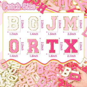 Self-Adhesive Chenille Letters Patches: 104PCS Pink-Colored Letter Patches Stickers - Varsity Alphabet Initial Patch for Clothing Backpacks Make-up Bags DIY Gifts Decor
