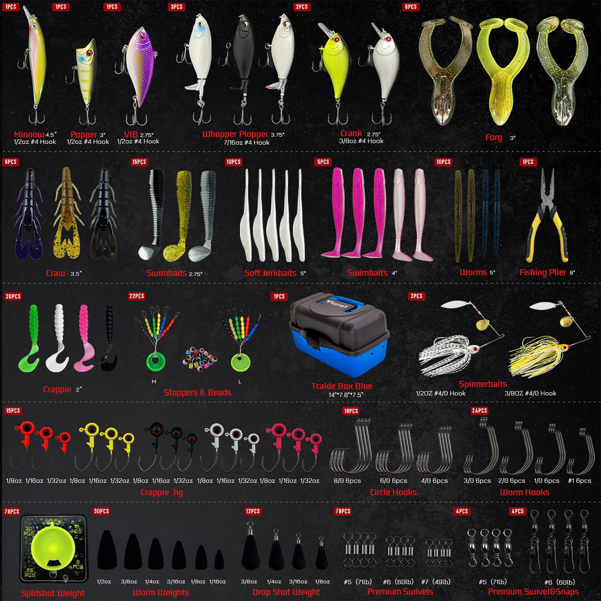 Fishing Tackle Box With Included Lures  Hooks Weights 3-layer Freshwater Kit For Bass Trout Walleye Gear And Equipment Gift Fishingman