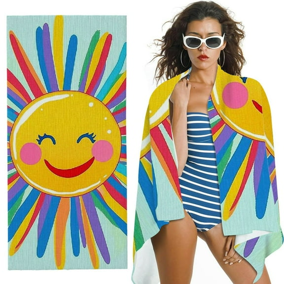 BANET Kids Beach Towels Girls Boys Beach Towel Shark Absorbent Quick Dry Beach Towel Bath Towel for Kids Party Swimming Camping(Colorful,Cute Sun) 30x60in