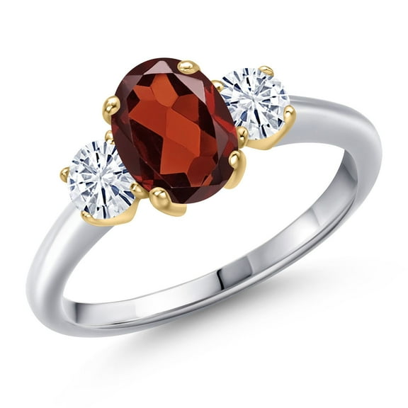 Gem Stone King 10K Two Tone Gold Red Garnet and White Moissanite Engagement Ring for Women | 1.96 Cttw | Oval 8X6MM | Gemstone January Birthstone | Size 7