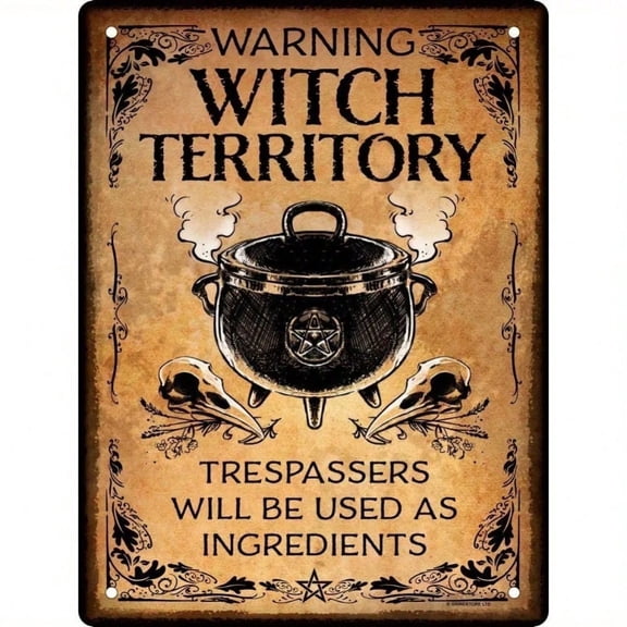 HELLOYOUNG Vintage Tin Sign Witch Cauldron Halloween Decor, Rustic Metal Wall Art for Spooky Room & Home Bar Vintage Metal Wall Decor