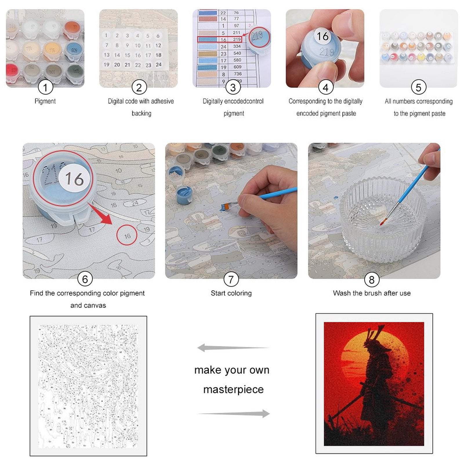 Paint by Numbers Kit for Adults, Samurai With Sword Sunset Background Paint by Numbers, Easy Paint by Numbers Kit for Adults Beginner, DIY Adult Paint by Number Kits on Canvas, Home Decor
