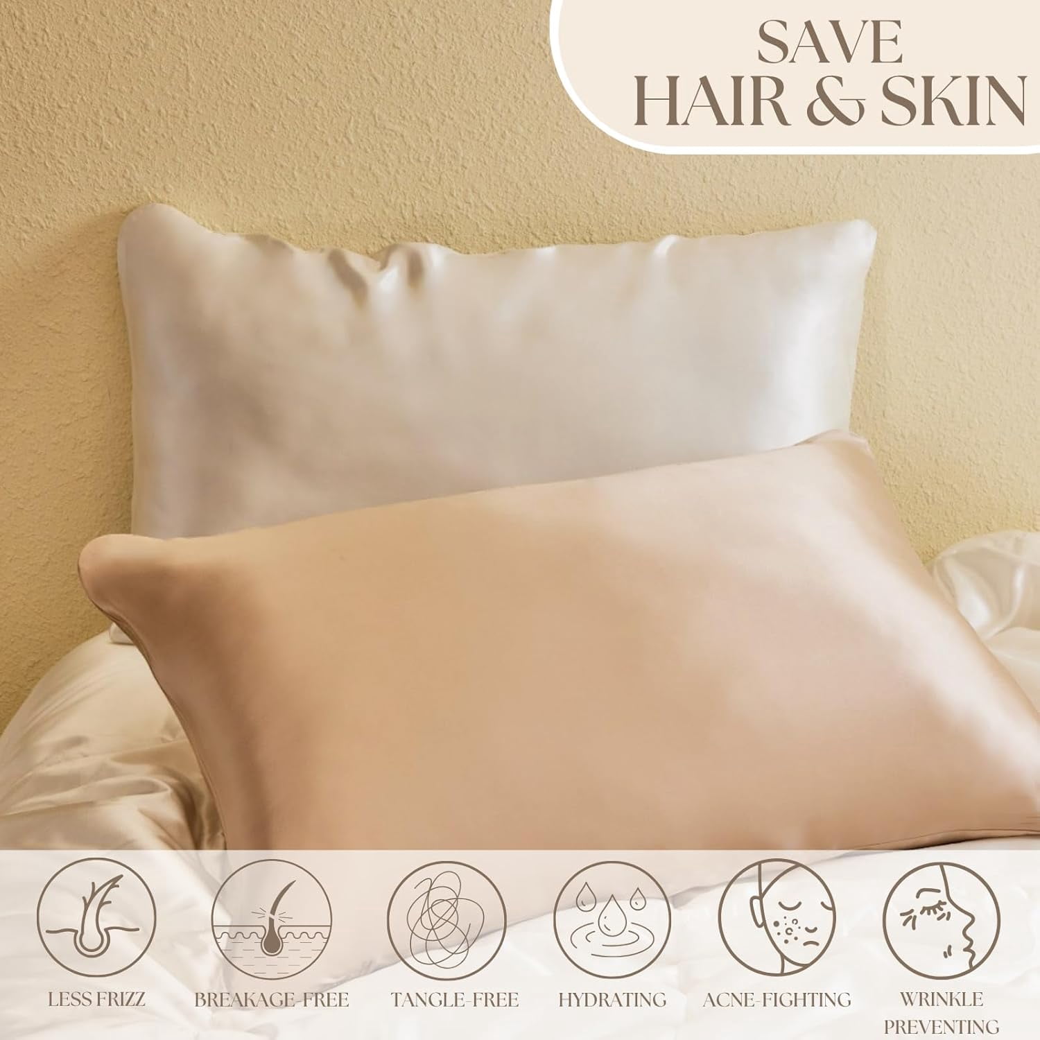 PROMEED Hyaluronic Acid Silk Pillowcase 100% Mulberry, Ultra-Hydrating 23 Momme Silk Pillow Case for Hair and Skin, Grade 6A+, Lock in Moisture Overnight (Champagne, Queen-20 x30)