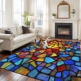thumbnail image 3 of Blue Red Yellow Large Area Rugs for Bedroom Living Room, Non Slip Carpet Bedside Rug, Modern Colored Rainbow Stained Glass Rectangular Floor Cover Kitchen Accent Rug 8'x10' for Dining Room/Office, 3 of 9