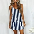 thumbnail image 2 of safuny Women's Mini Loose Cami Dress Stripe Print Clothing Summer Beach Retro Boho V Neck Dress Holiday Elegant Casual Comfy Sleeveless Blue L, 2 of 4