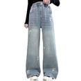 thumbnail image 2 of YMNXA Big Kids Girls Jeans With Pockets Wide Leg Bow Embroidery Elastic Waist Fashion Comfortable Denim Pants For Daily Wear Blue 6-7 Years, 2 of 9