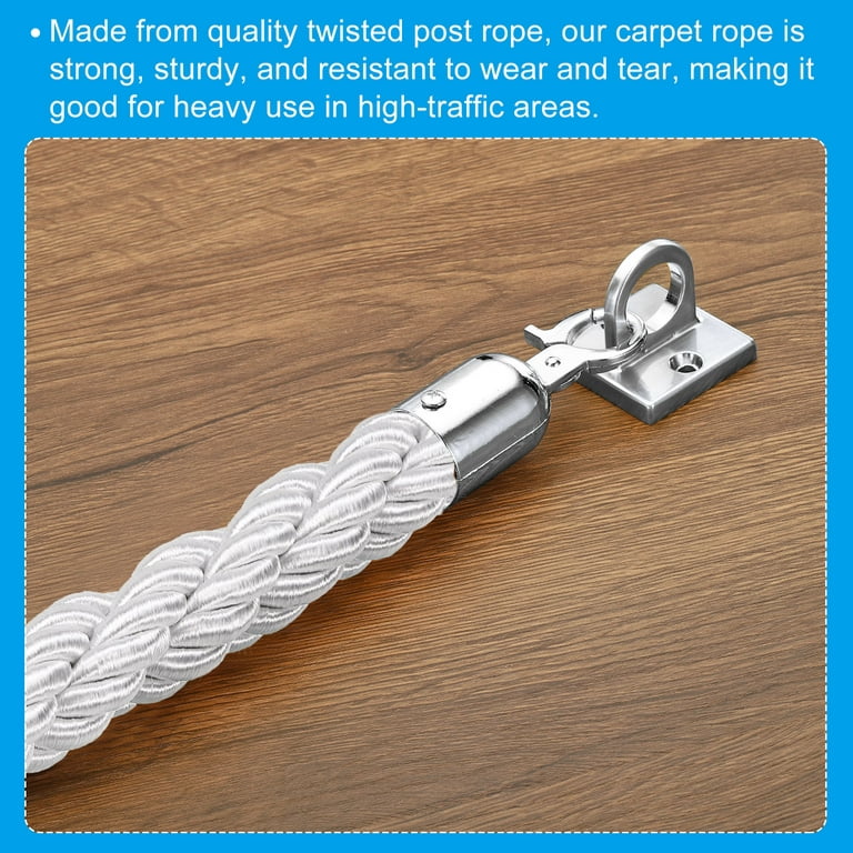 Uxcell Stanchion Rope, 2 Pack 1.5m/5ft Barrier Rope Twisted Post Ropes with Snap Hooks, White Silver, Men's
