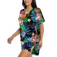 thumbnail image 2 of Susaid Colorful Flowers Print Women's Pajama Set, Button-Up Sleepwear with Elastic Waist Shorts, Perfect for Lounging, Yoga, Beach, and Casual Wear-4X-Large, 2 of 7