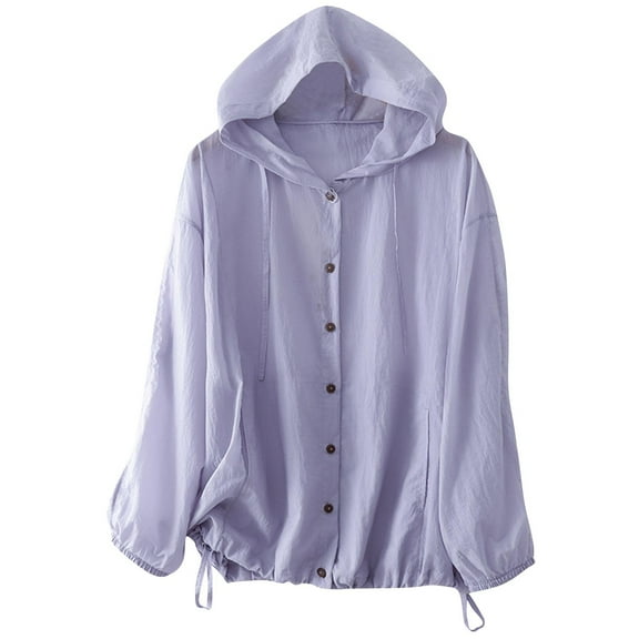 tarylea Hoodies for Women Drawstring Button down Sunproof Pullover Long Sleeve Lightweight Shirt with Pockets Casual Athletic Tops