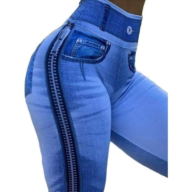 Women's Jeggings Faux Denim Jeans Leggings High Waist Tummy Control Pencil  Pants