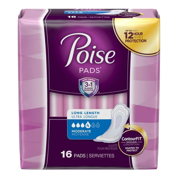 Poise Moderate Absorbency Female Incontinent Pad Contoured 12.4" L