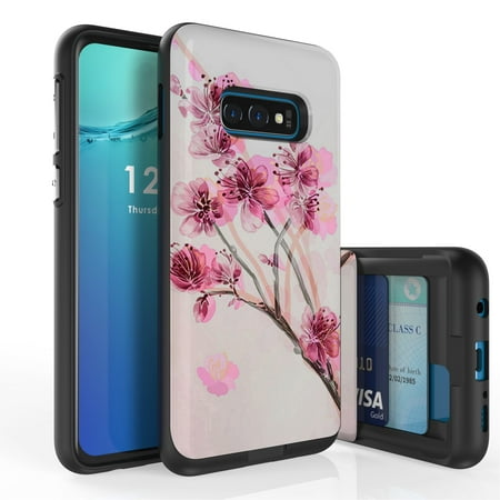 Galaxy S10e Case, Duo Shield Slim Wallet Case + Dual Layer Card Holder For Samsung Galaxy S10e [NOT S10 OR S10+] (Released 2019) Cherry Blossom
