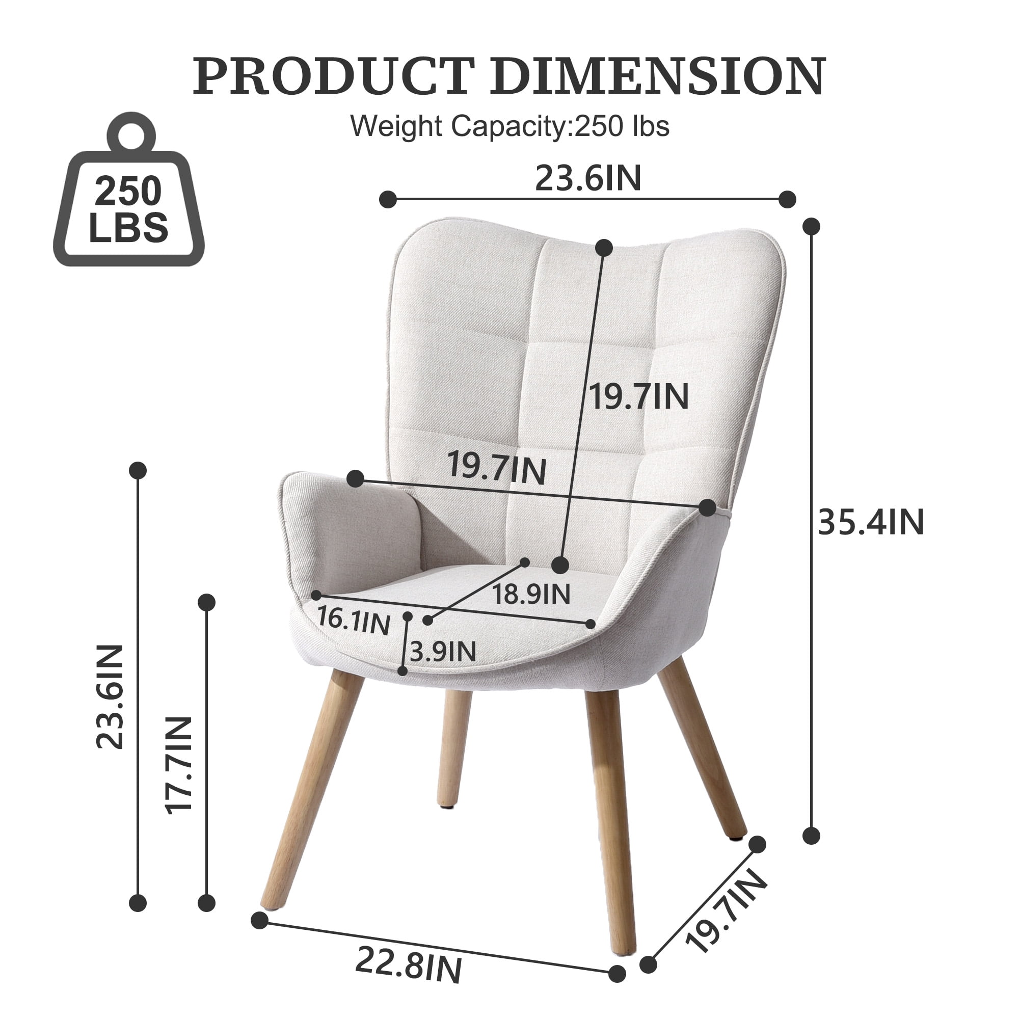 Homy Casa Set of 2 Ivory Fabric High Back Accent Chairs with Armrests for Living Room and Bedroom