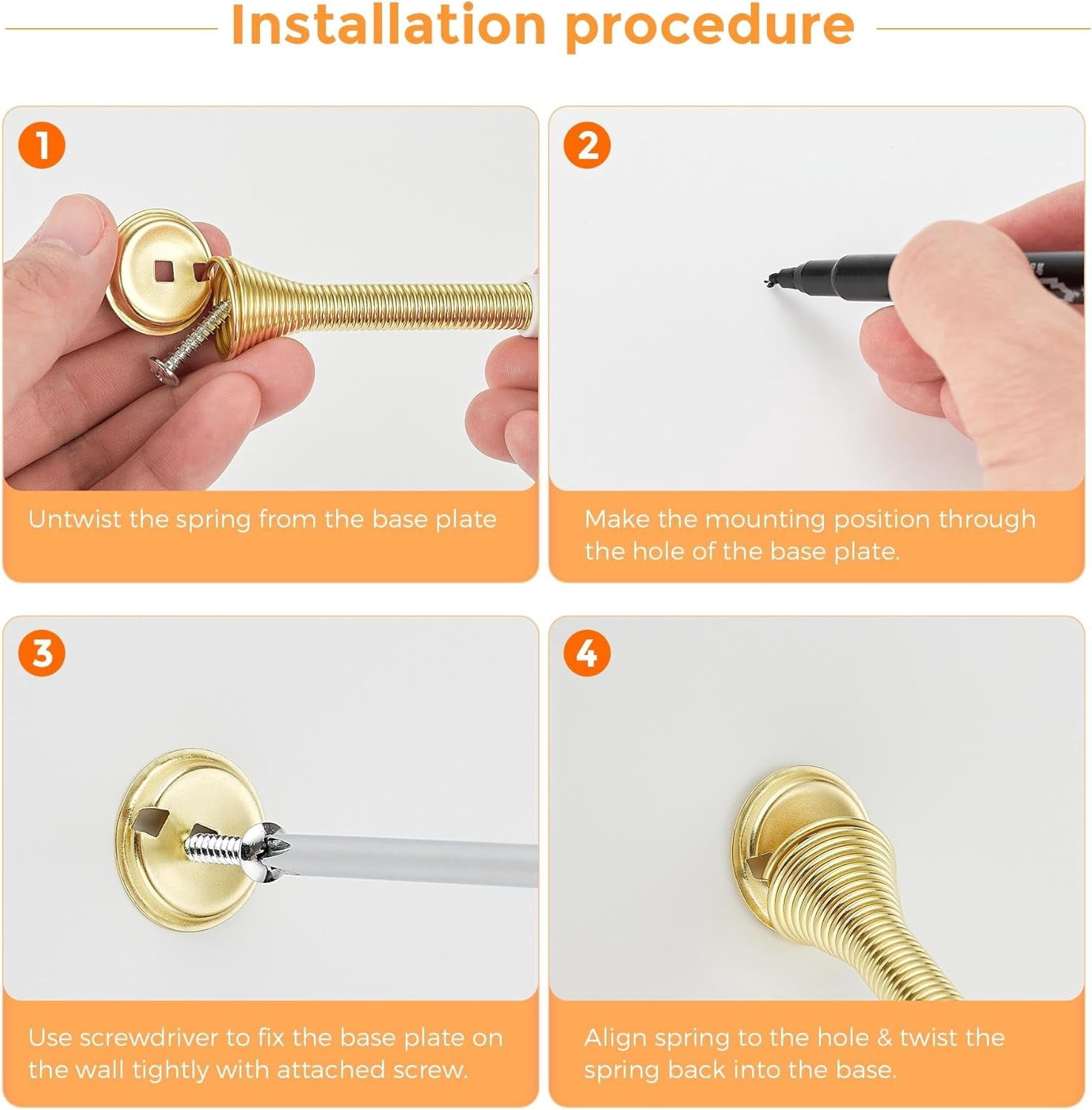 Door Stoppers, 36 Pack Gold Spring Door Stops with Rubber Bumper, Door Stoppers for Bottom of Door