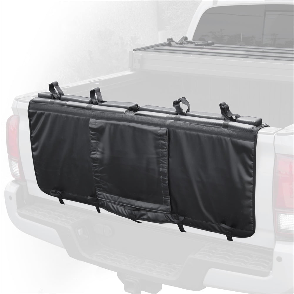 53 Inch Wide Pickup Truck Bed Tailgate Crash Pad Protector Cover with Bike Racks Tool Pocket Heavy Duty Weather Resistant Vinyl Cover Multiple Loops Adjustable Straps Compatible with Ford Ranger/Dodge 