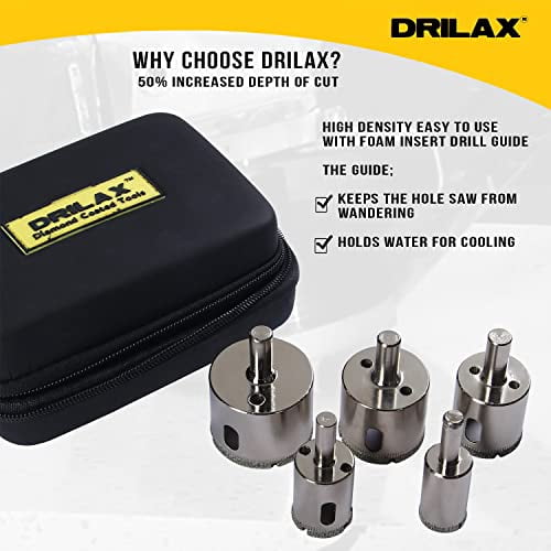 DRILAX Diamond Hole Saw Drill Bit Set with Storage Case 5-Piece 3/4, 1, 1-1/4, 1-1/2, 1-3/4 inch