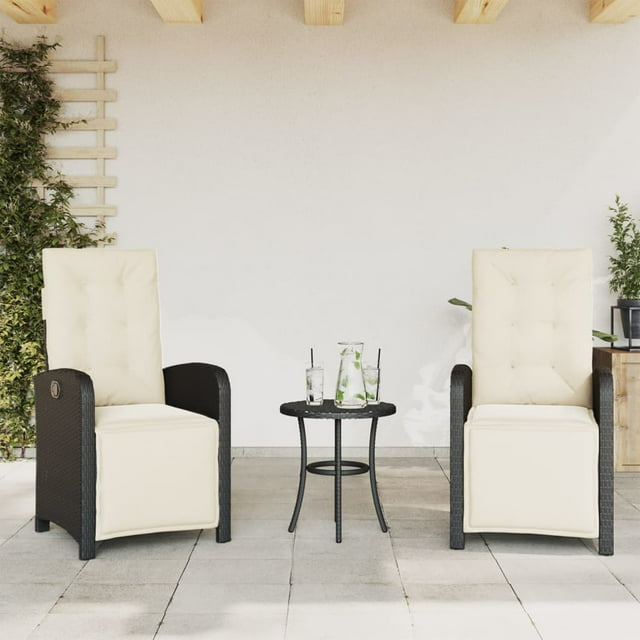 vidaXL Chaises de Jardin Inclinables d'Extérieur 2 Pcs avec Repose-Pieds - Rotin Poly Noir