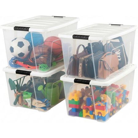 4-Pack 72 Qt Clear Plastic Storage Bins with Lids - Stackable BPA-Free Organizing Containers